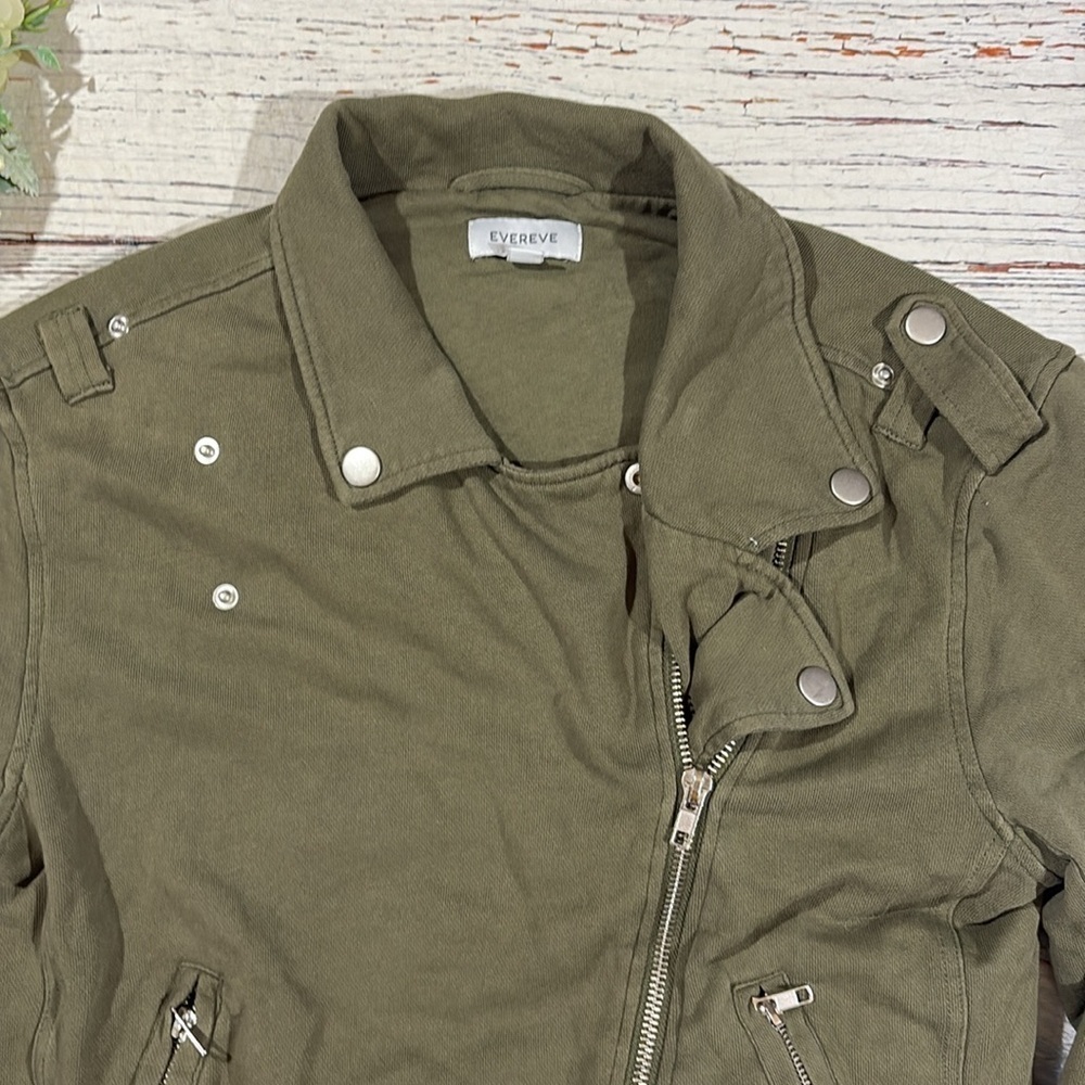 Evereve French Terry Olive Green Moto Jacket - Picture 4 of 9